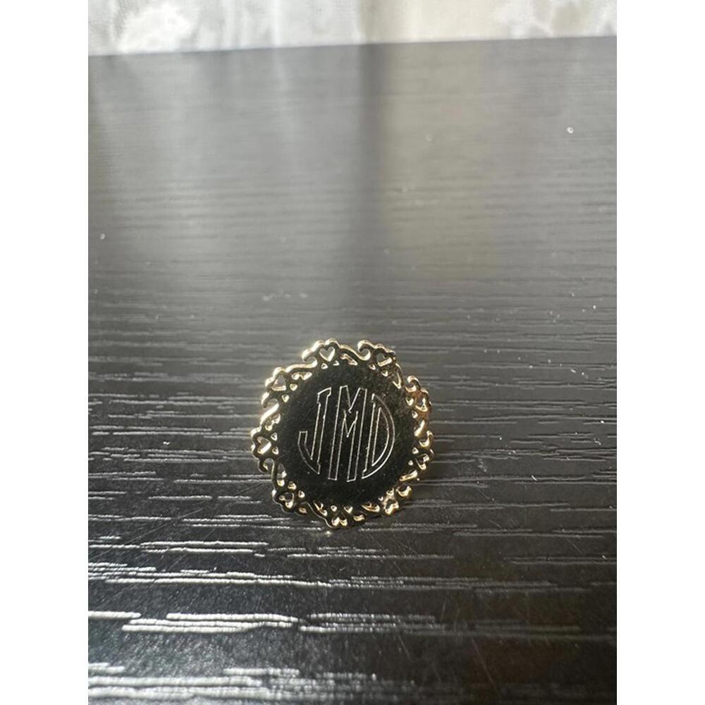 Vintage Gold Initial Monogram Pin – “JMD” Black & Gold Brooch